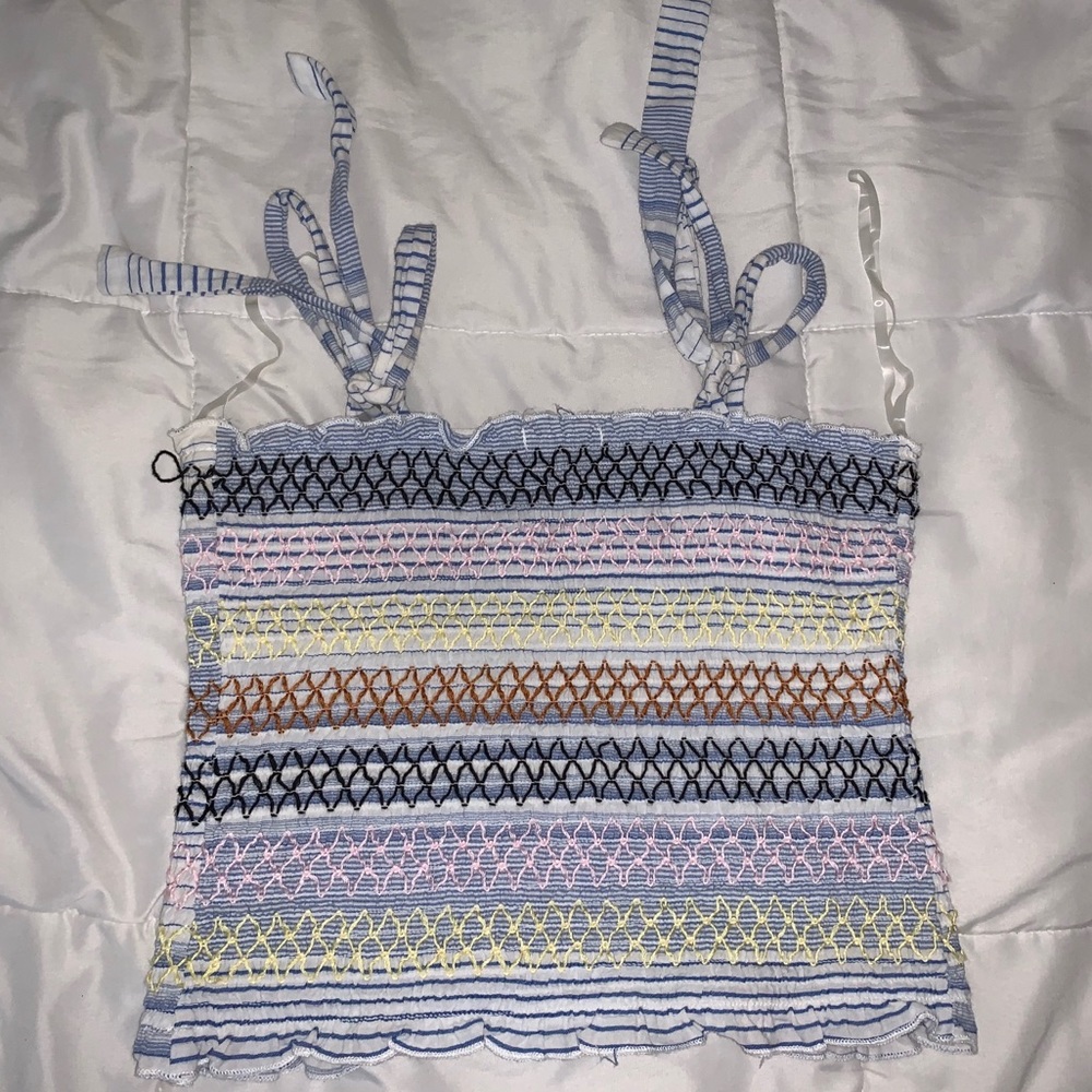Colorful Crop Top w Tie Sleeves
